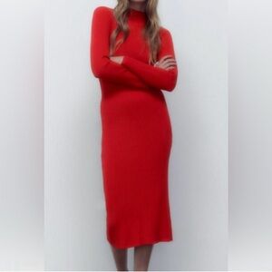 Zara Red Open Back Maxi Sweater Dress